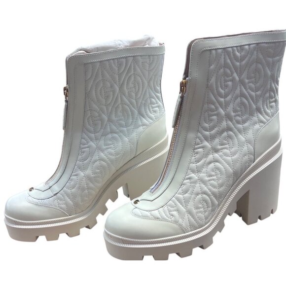 Gucci Women's G Rhombus Leather Mid-Heel Ankle Boots Size 42 NEW - Picture 8 of 16